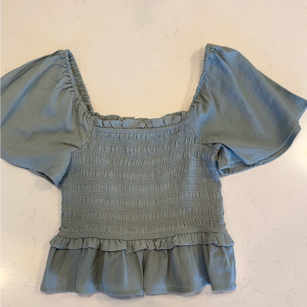 Love Tree Dusty Green Smocked Blouse